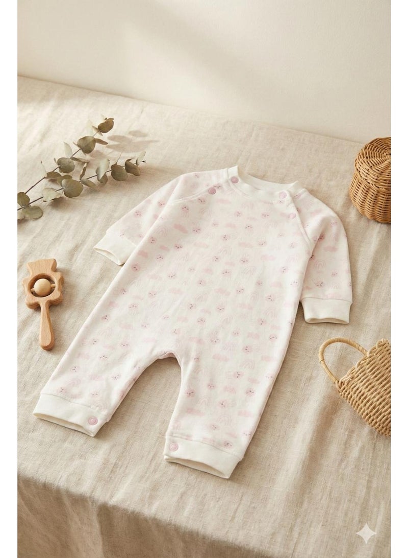 Junior Baby Romper, Pink Bunny Print, 100% Cotton, Unisex, Long Sleeve, Pull On Closure Code 2651 - Image 2